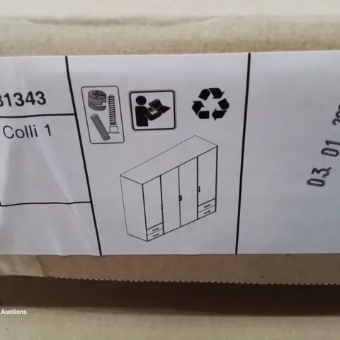 BOXED 4 DOOR MANUFACTURED WOOD WARDROBE (4 BOXES)