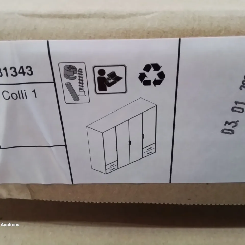 BOXED 4 DOOR MANUFACTURED WOOD WARDROBE (4 BOXES)
