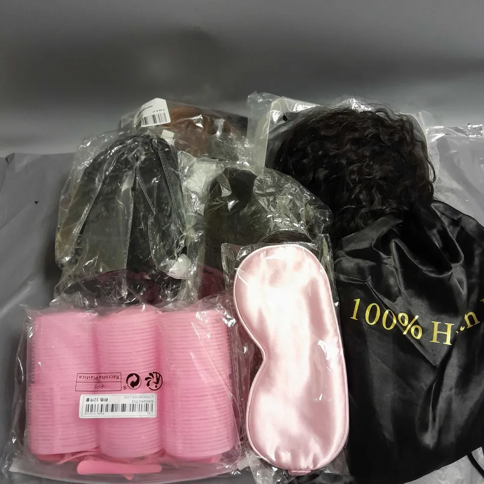 BOX OF APPROXIMATELY 12 ASSORTED WIGS AND HAIR ACCESSORIES
