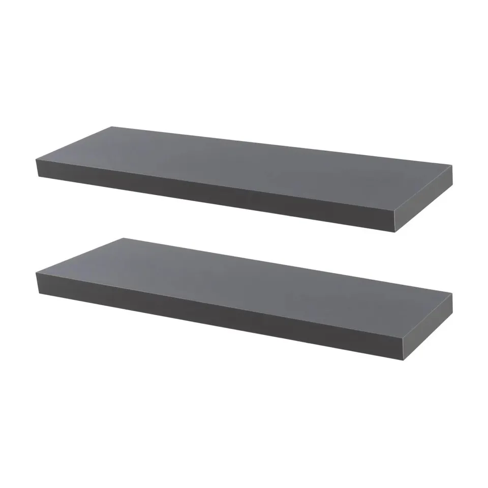 BOXED HARBOUR HOUSEWARES - 2x MODERN FLOATING WALL SHELVES - GREY (1 BOX)