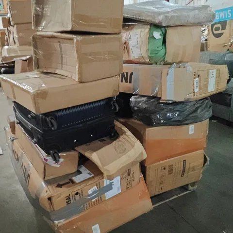 PALLET OF ASSORTED HOUSEHOLD GOODS AND PRODUCTS TO INCLUDE; SUITCASE,NEO CART,SPICE RACK,GAMING CHAIR