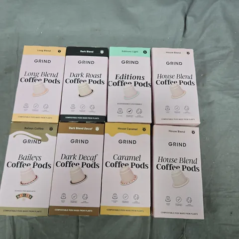 LOT OF 12 GRIND 52G 10-PACKS OF COFFEE PODS - VARIOUS FLAVOURS