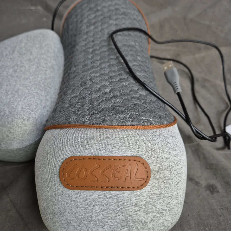 COSSEAL USB-POWERED NECK PILLOW – GREY WITH LEATHER TRIM