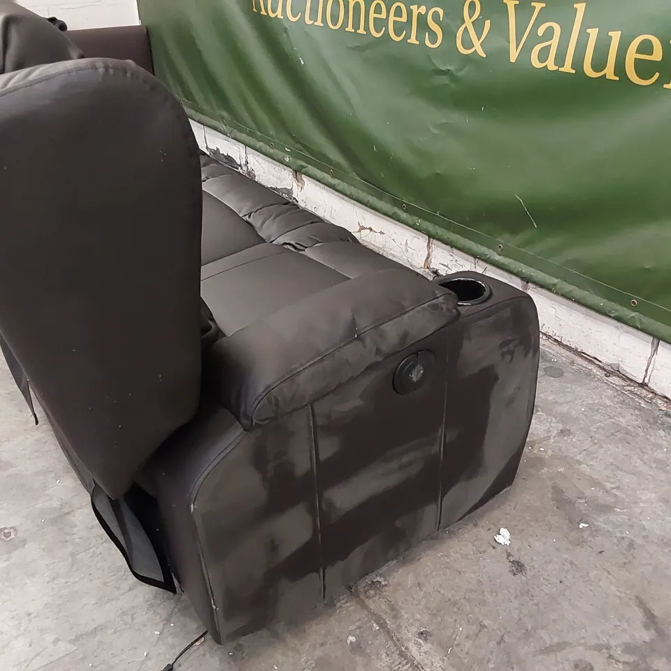 DESIGNER DARK BROWN 3-SEATER ELECTRIC RECLINING SOFA WITH CUP HOLDERS