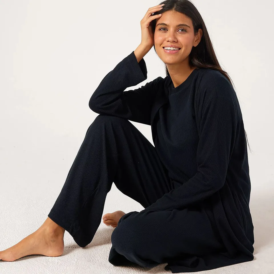 COZEE HOME RIBBED 3 PIECE LOUNGE SET - XL - BLACK