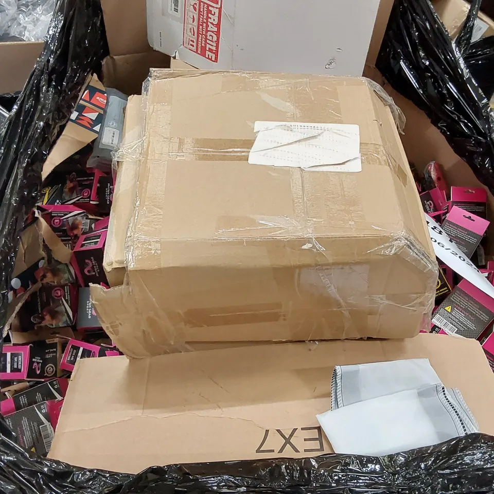 PALLET OF ASSORTED ITEMS INCLUDING: PHOTOGRAPHY LIGHTING UMBRELLA, BONSAII PAPER SHREDDER, KID'S TOY WATCHES, KINESIOLOGY SPORTS TAPE, UNIVERSAL MOTORCYCLE SEAT ECT.