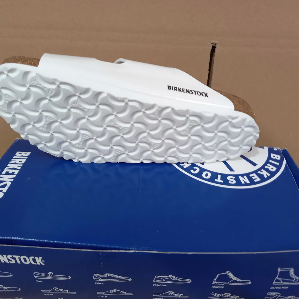 BOXED PAIR OF BIRKENSTOCK SANDALS IN WHITE EU SIZE 37