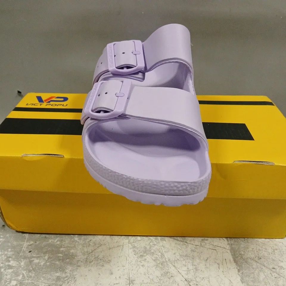 BOXED PAIR OF VICT POPU OPEN TOE SANDALS IN LILAC SIZE EU 39