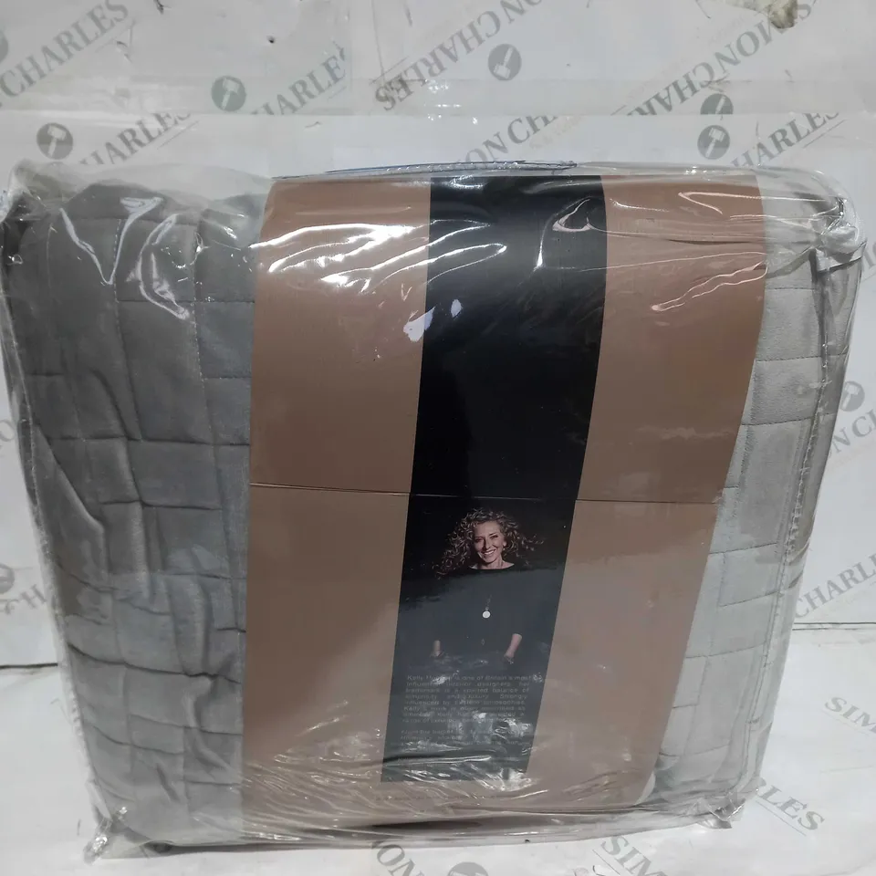 KELLY HOPPEN LUXURY VELVET REVERSIBLE FILLED BEDSPREAD AND SET OF 2 SHAMS, TAUPE, DOUBLE