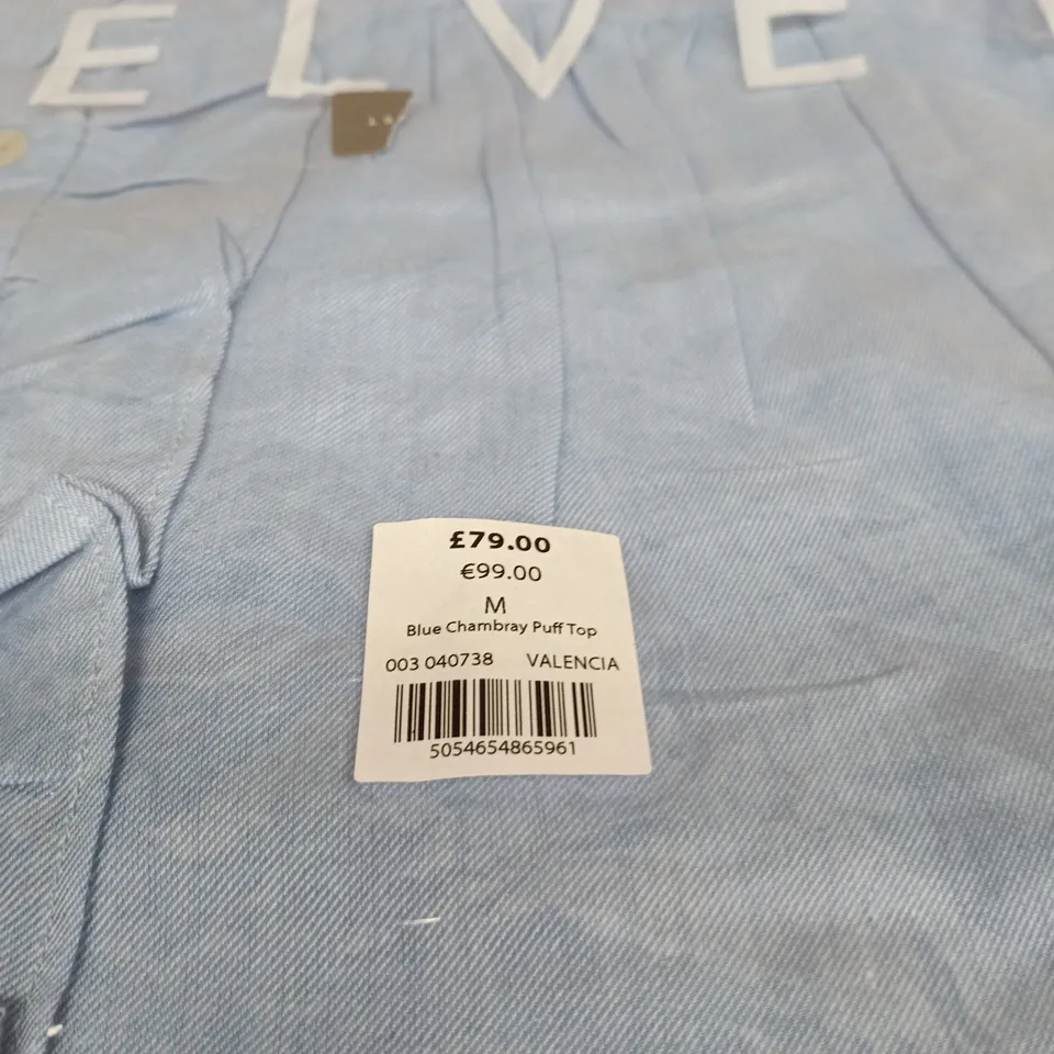 MINT VELVET BLUE CHAMBRAY PUFF TOP MEDIUM TAGGED BAGGED