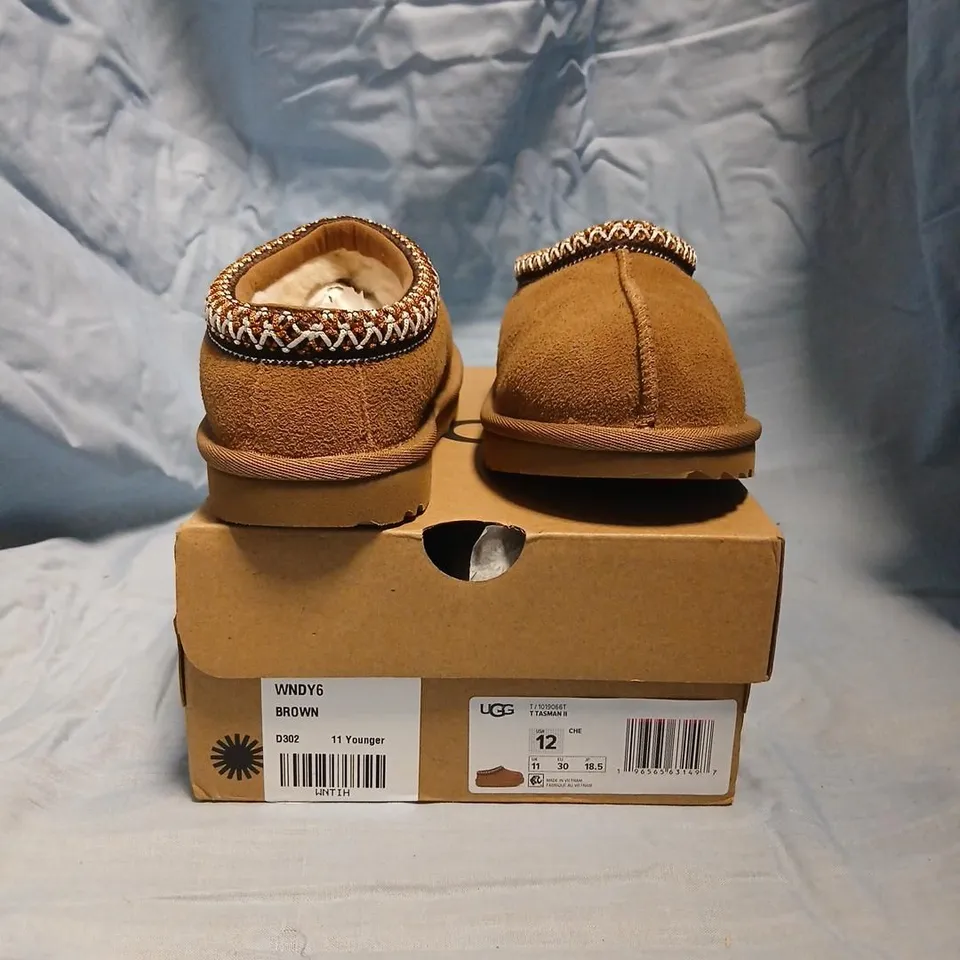 UGG KIDS' BROWN SLIPPERS WITH BEADED TRIM – UK 11 YOUTH