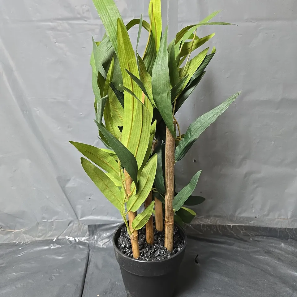 SMALL FAUX BAMBOO TREE IN BLACK POT