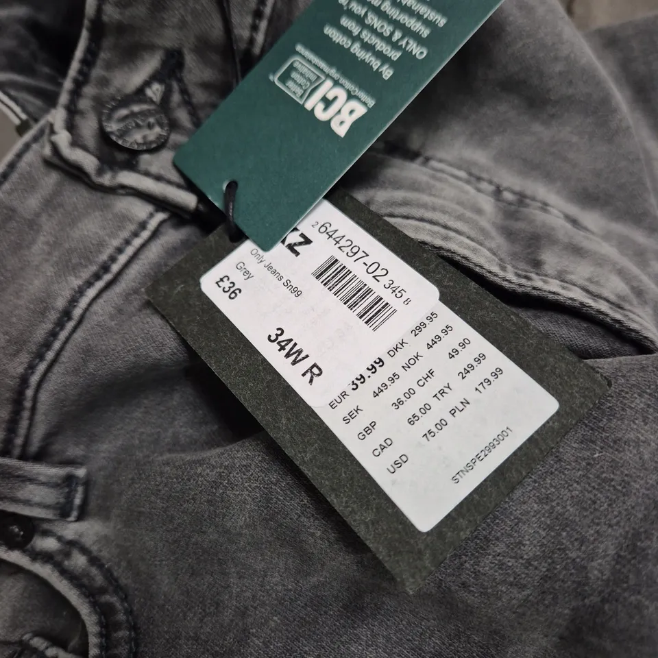 ONLY & SONS JEANS – GREY DENIM, UK 34 (US 34W) REGULAR