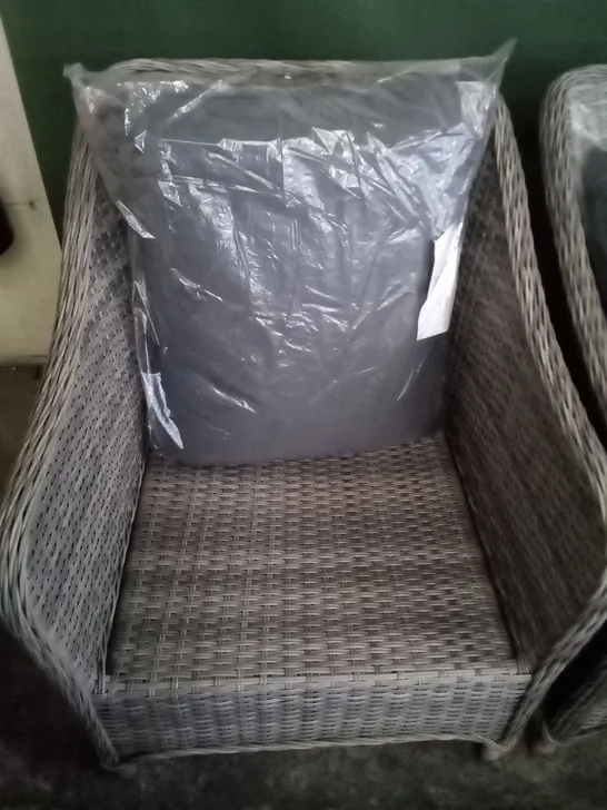 Lot 451: X4 RATTAN GREY CHAIRS + RATTAN BENCH WITH GREY CUSHIONS - 4328160 | Simon Charles ...