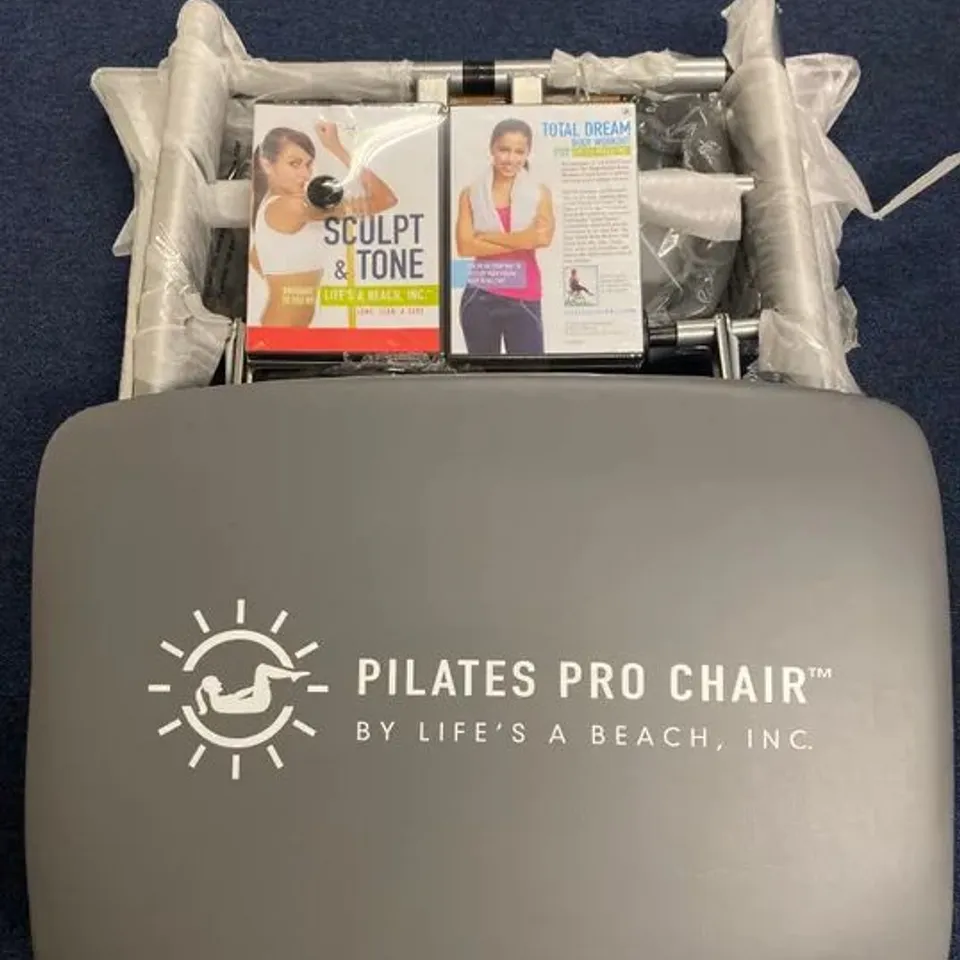 BRAND NEW BOXED PILATES PRO CHAIR WITH 4 DVDS BY LIFE'S A BEACH
