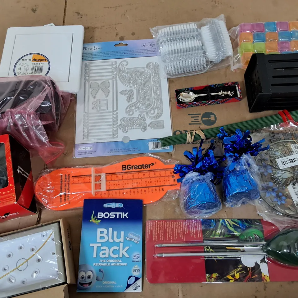 APPROXIMATELY 10 ASSORTED HOUSEHOLD ITEMS TOO INCLUDE BLU TACK, DRAGON GAUGE, AND MOONSTONE CUTTING ETC.