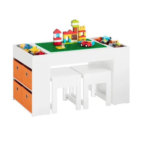 BOXED CHILDREN'S PLAY TABLE AND CHAIR SET WITH DOUBLE-SIDED TABLETOP AND 8 STORAGE BOXES ACTIVITY AND STUDY DESK WHITE 87X50X50 CM