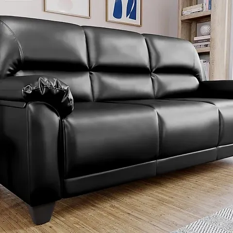 BOXED KENTON SMALL 3 SEATER SOFA, BLACK CLASSIC FAUX LEATHER (1 BOX)