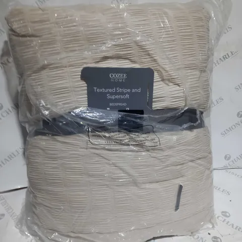 SUPERSOFT BY COZEE HOME TEXTURED STRIPE BEDSPREAD WITH CONTRAST BORDER - STONE // SIZE: 250 X 260CM