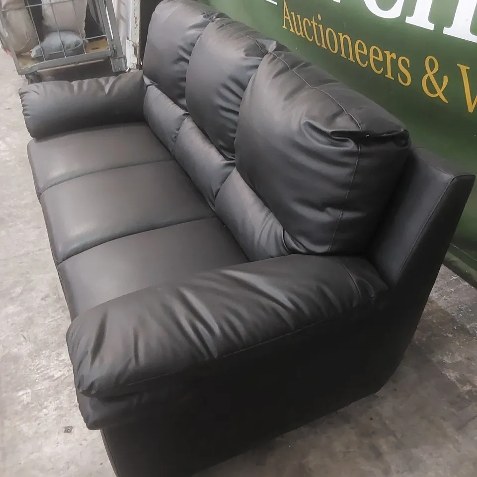 DESIGNER 3 SEATER BLACK FAUX LEATHER SOFA