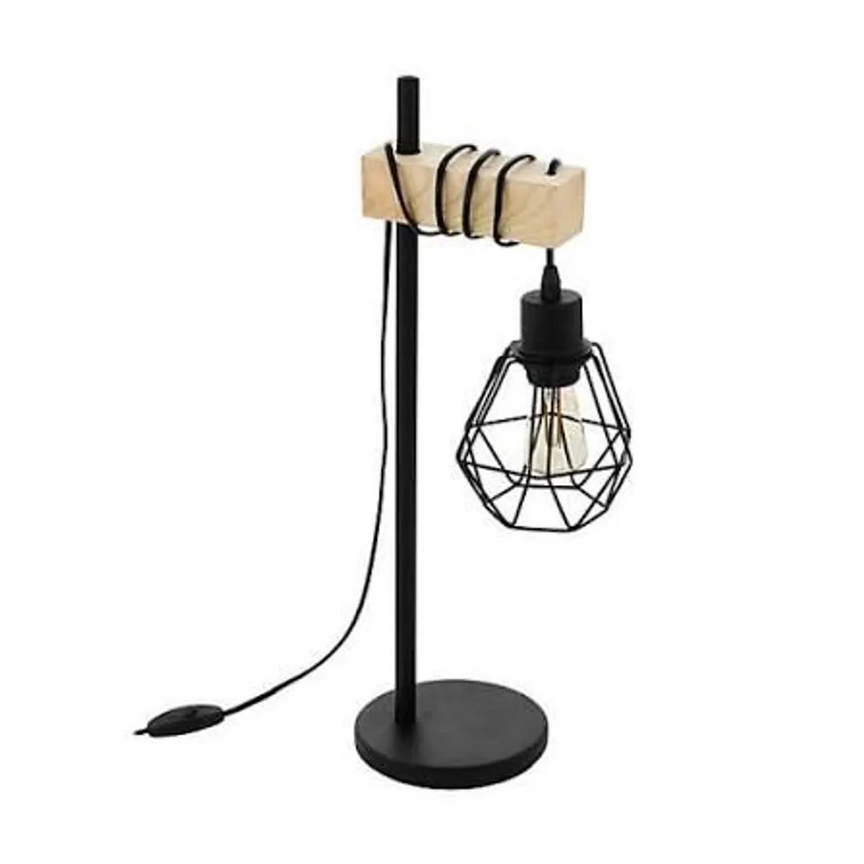 BOXED EGLO TOWNSHEND 5 BLACK/NATURAL METAL & WOOD TABLE LAMP