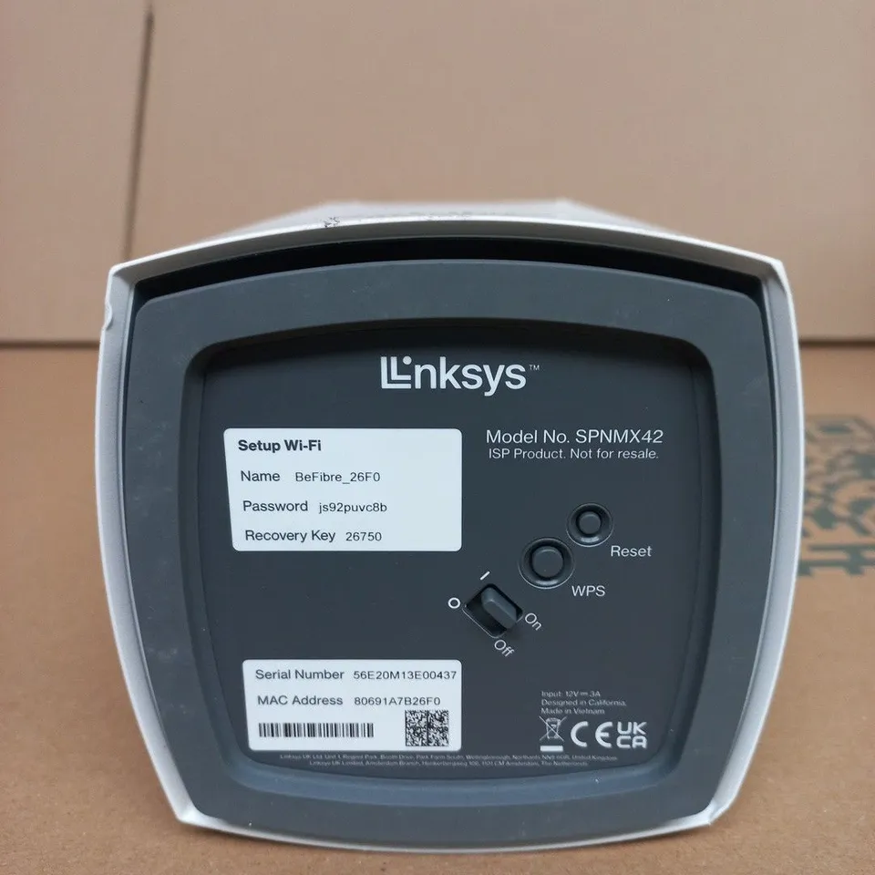 LINKSYS BEFIBRE ROUTER – MODEL SPNMX42 (ISP MODEM/ROUTER)