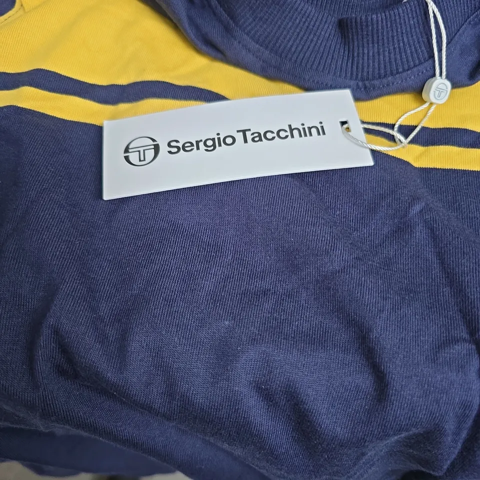 SERGIO TACCHINI NAVY BLUE TRACK TOP WITH YELLOW CHEST STRIPE – MEN'S XL