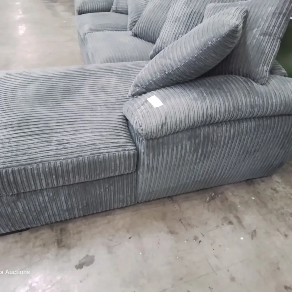 DESIGNER CHAISE SOFA WITH SCATTER CUSHIONS GREY JUMBO CHORD