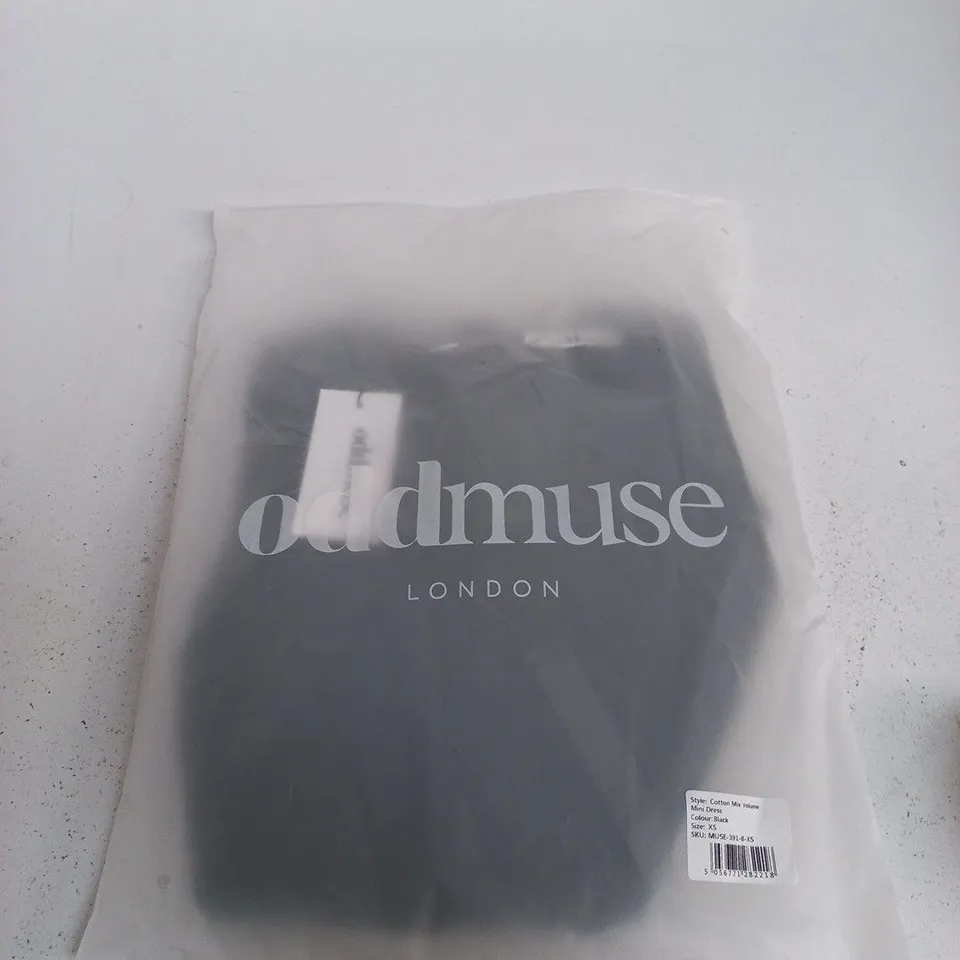 BAGGED ODDMUSE LONDON COTTON MIX VOLUME MINI DRESS – BLACK, UK XS