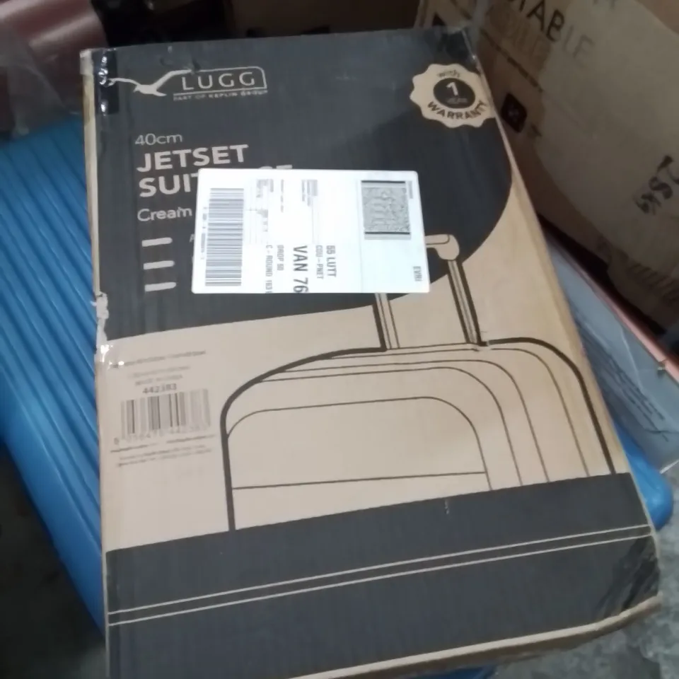 BOXED LUGG 40CM JETSET SUITCASE CREAM WITH BROWN 