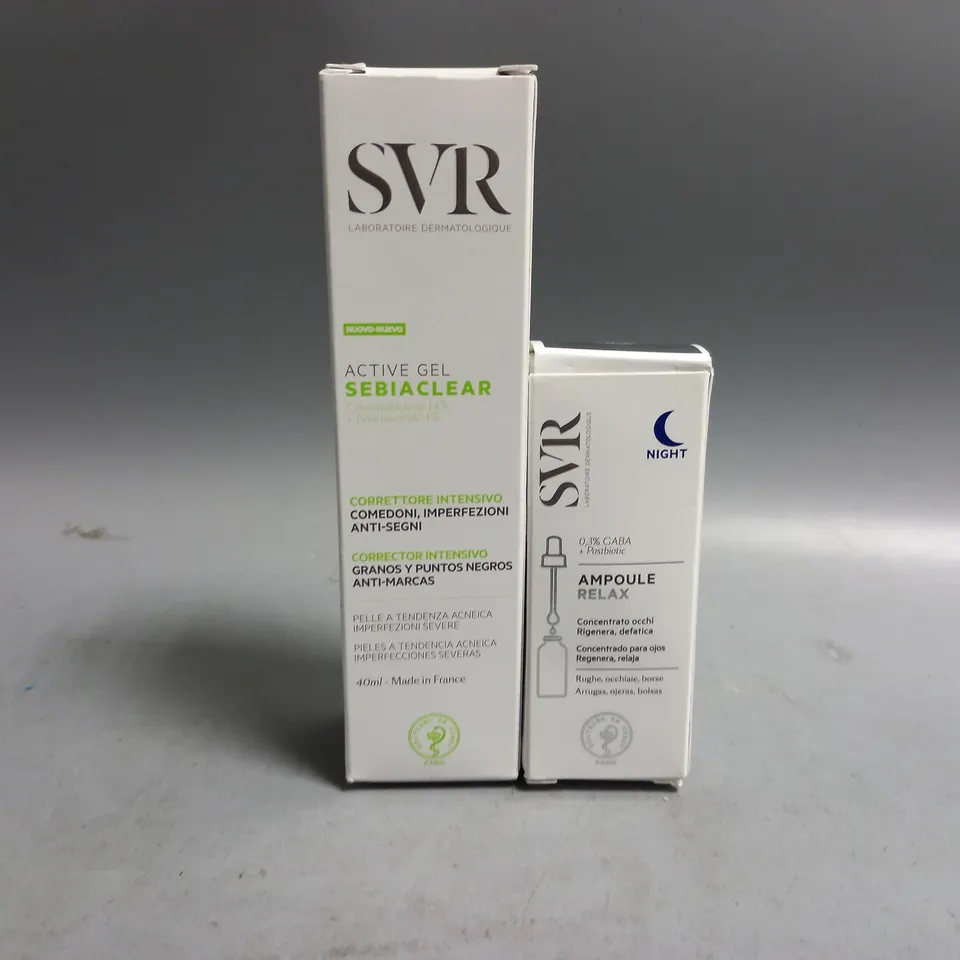 2 BOXED SVR BEAUTY PRODUCTS TO INCLUDE EYE CONCENTRATE 15ML, ACTIVE GEL SEBIACLEAR 40ML 