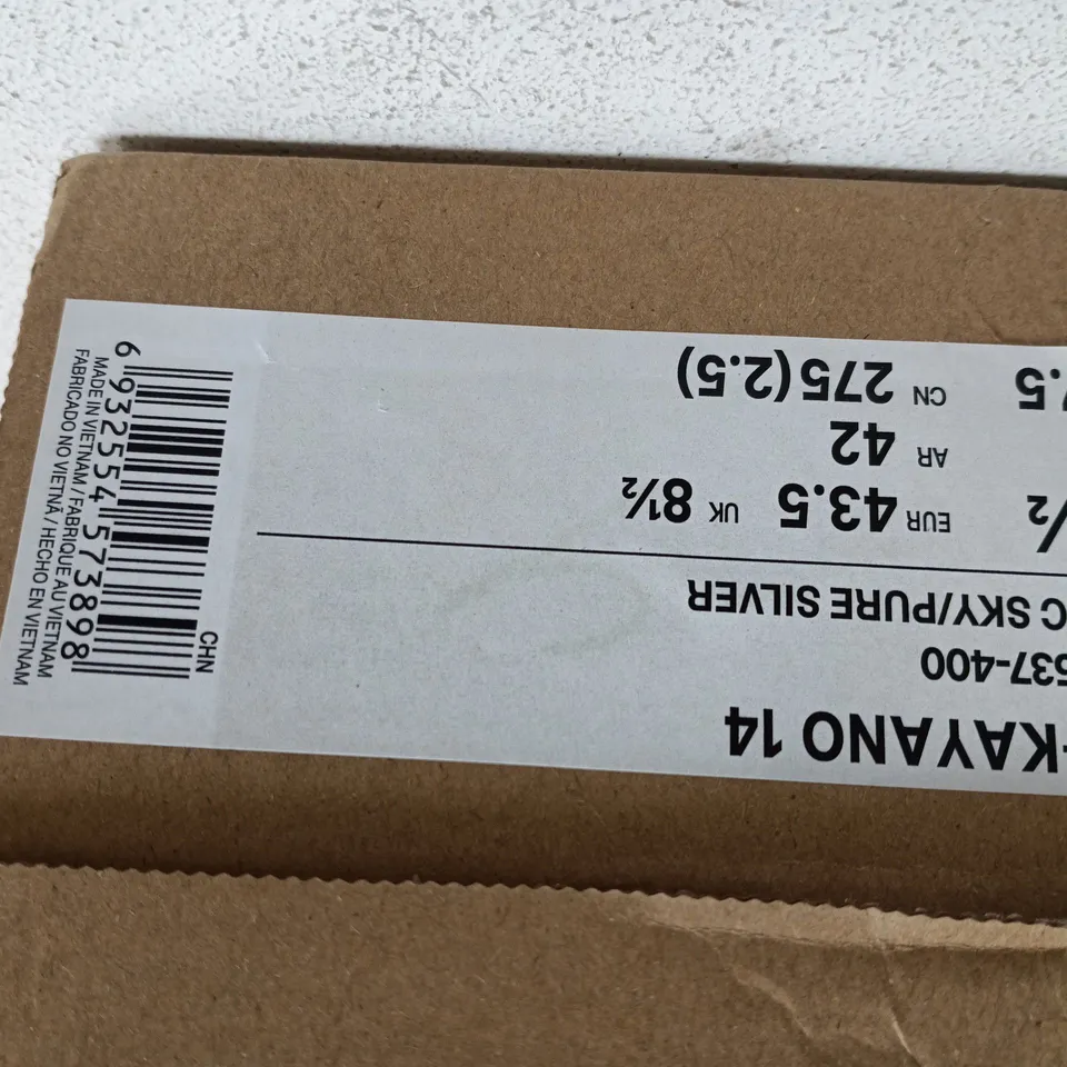 BOXED OASICS GEL-KAYANO 14 SIZE UK8.5 (ARCTIC SKY-PURE SILVER)