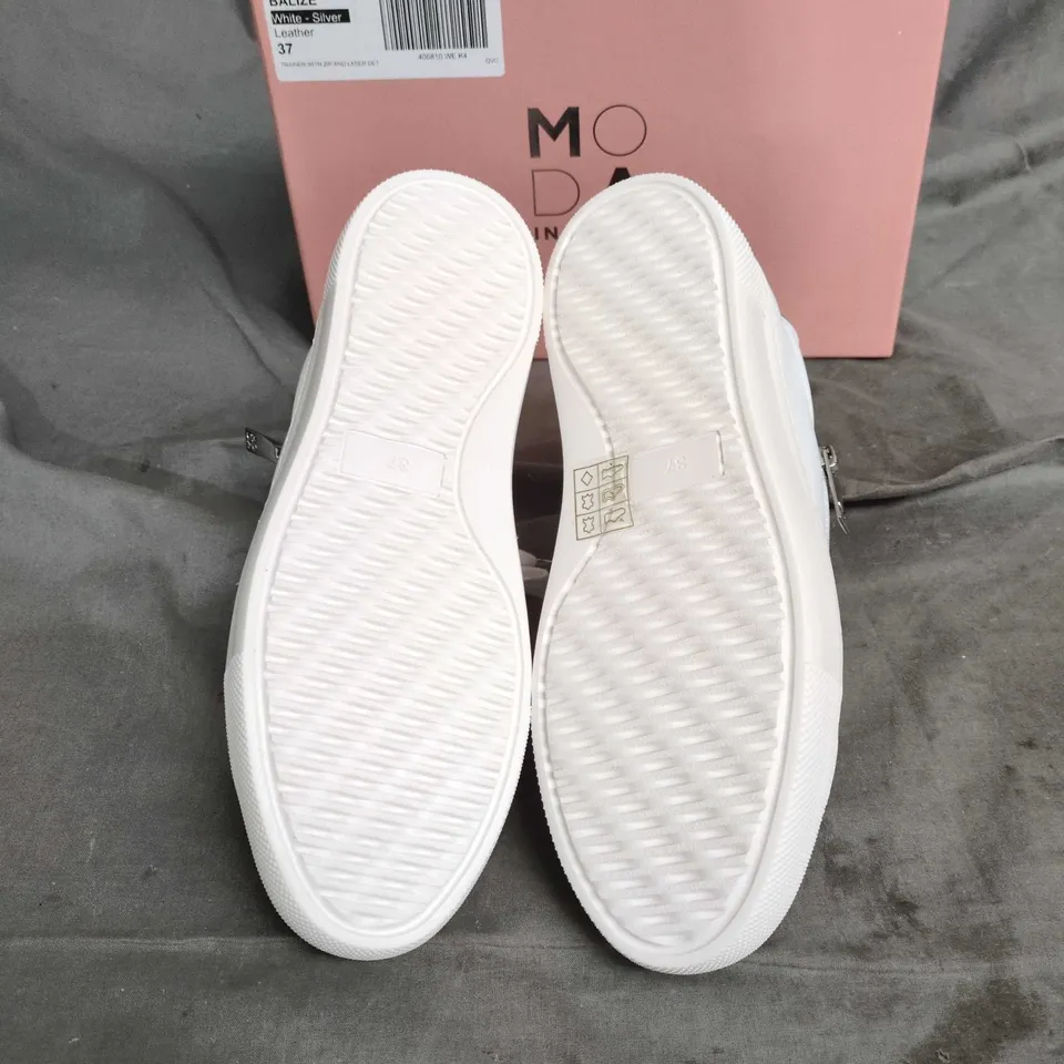 MODA IN PELLE BALIZE WHITE & SILVER LEATHER TRAINERS – UK4 (EU37)
