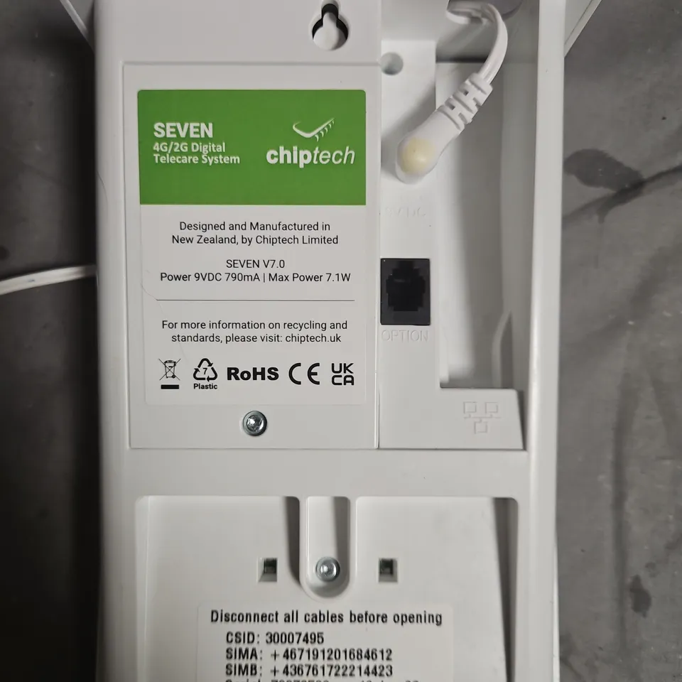 CHIPTECH SEVEN V7.0 TELECARE SYSTEM BASE UNIT (4G/2G) WHITE