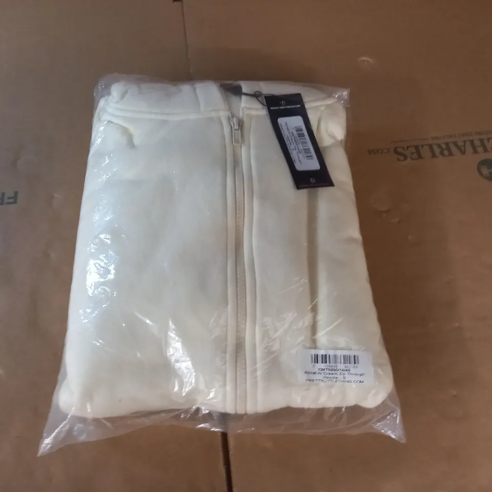 BAGGED RENEW CREAM ZIP THROUGH HOODIE IN CREAM - S
