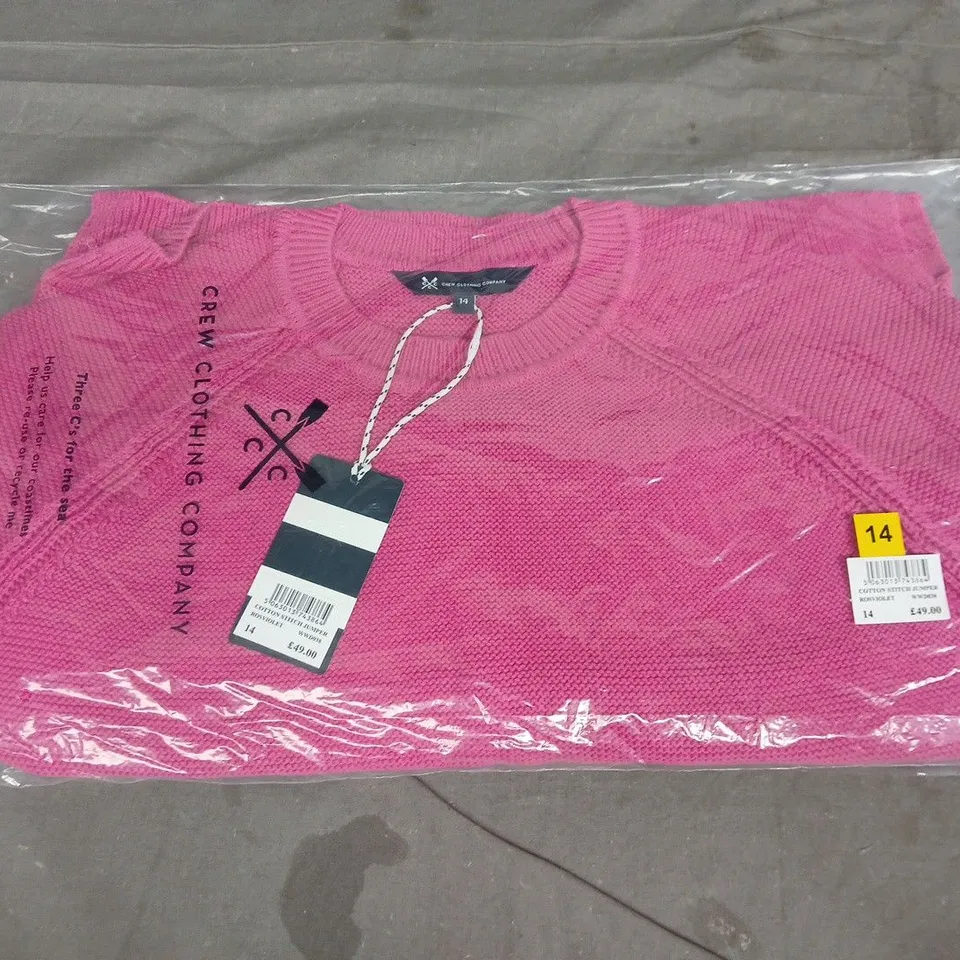 BAGGED CREW CLOTHING COTTON STITCH JUMPER IN PINK - 14