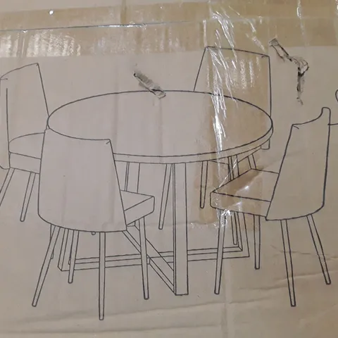 BOXED IVY MARBLE EFFECT CIRCLE DINING TABLE & 4 CHAIRS (2 BOXES)