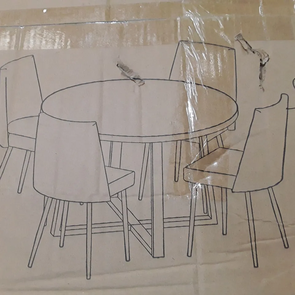 BOXED IVY MARBLE EFFECT CIRCLE DINING TABLE & 4 CHAIRS (2 BOXES)