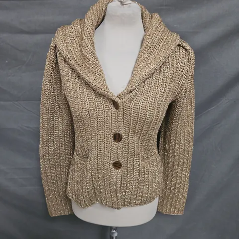 RALPH LAUREN HOODED KNIT JACKET IN GOLD SIZE M
