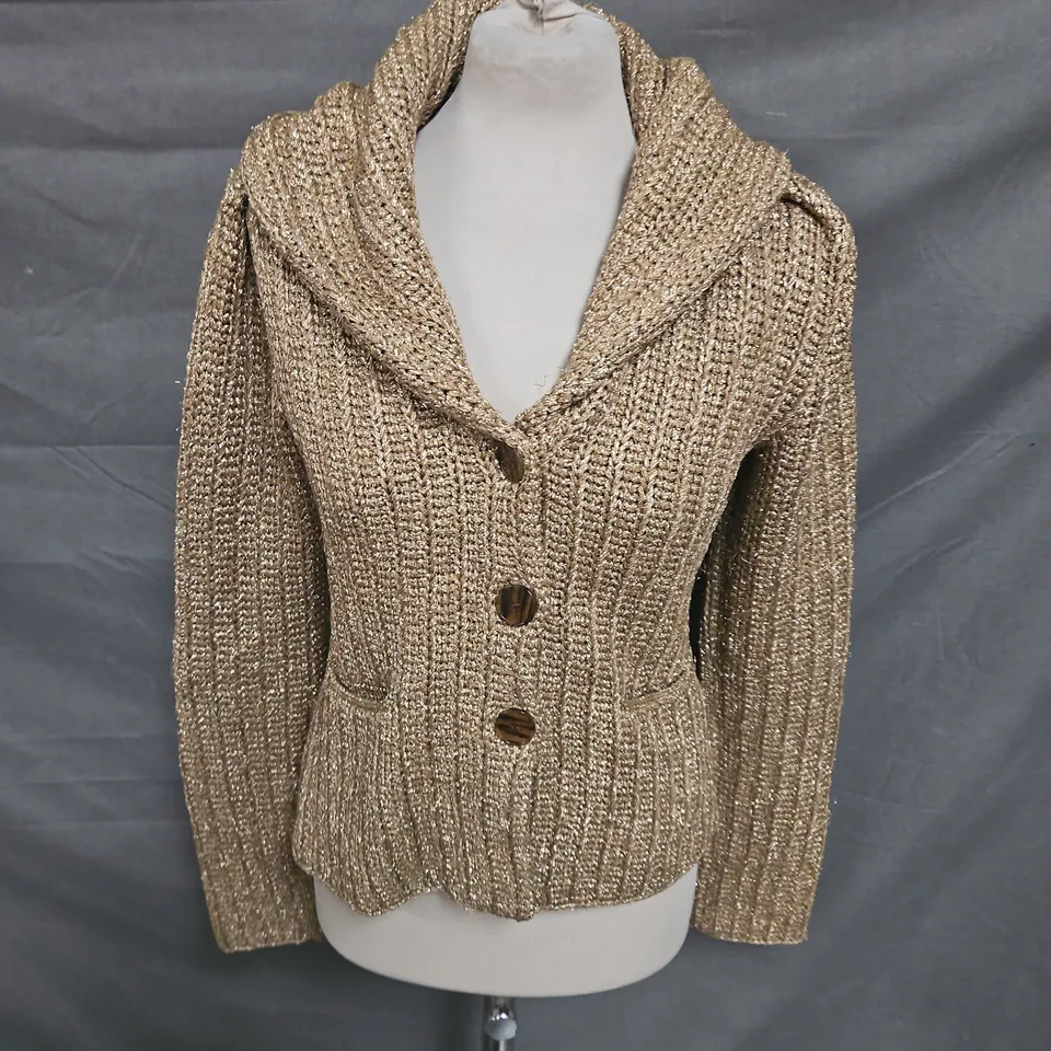 RALPH LAUREN HOODED KNIT JACKET IN GOLD SIZE M