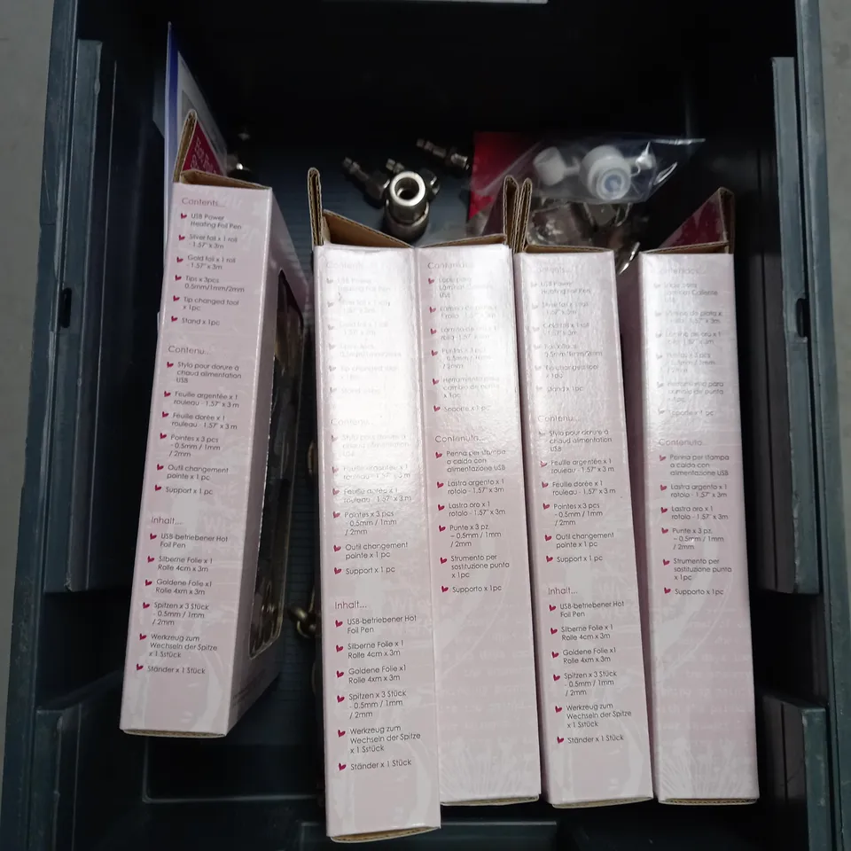 APPROXIMATELY 20 ASSORTED HOUSEHOLD ITEMS TO INCLUDE HOT FOIL PEN STARTER KITS , BLUE TAC NUTS AND BOLTS , ETC 