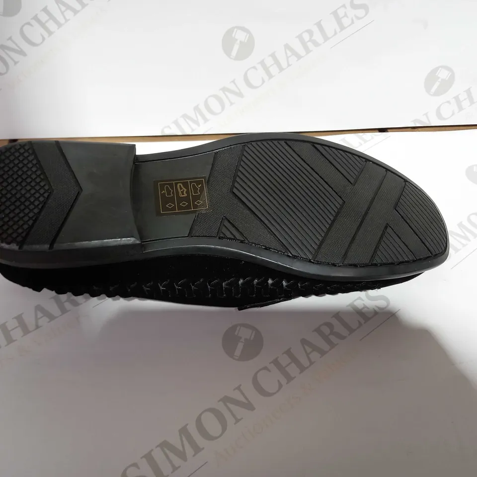 BAGGED BRAVE SOUL FAUX SUEDE BLACK LOAFERS - SIZE 9 UK