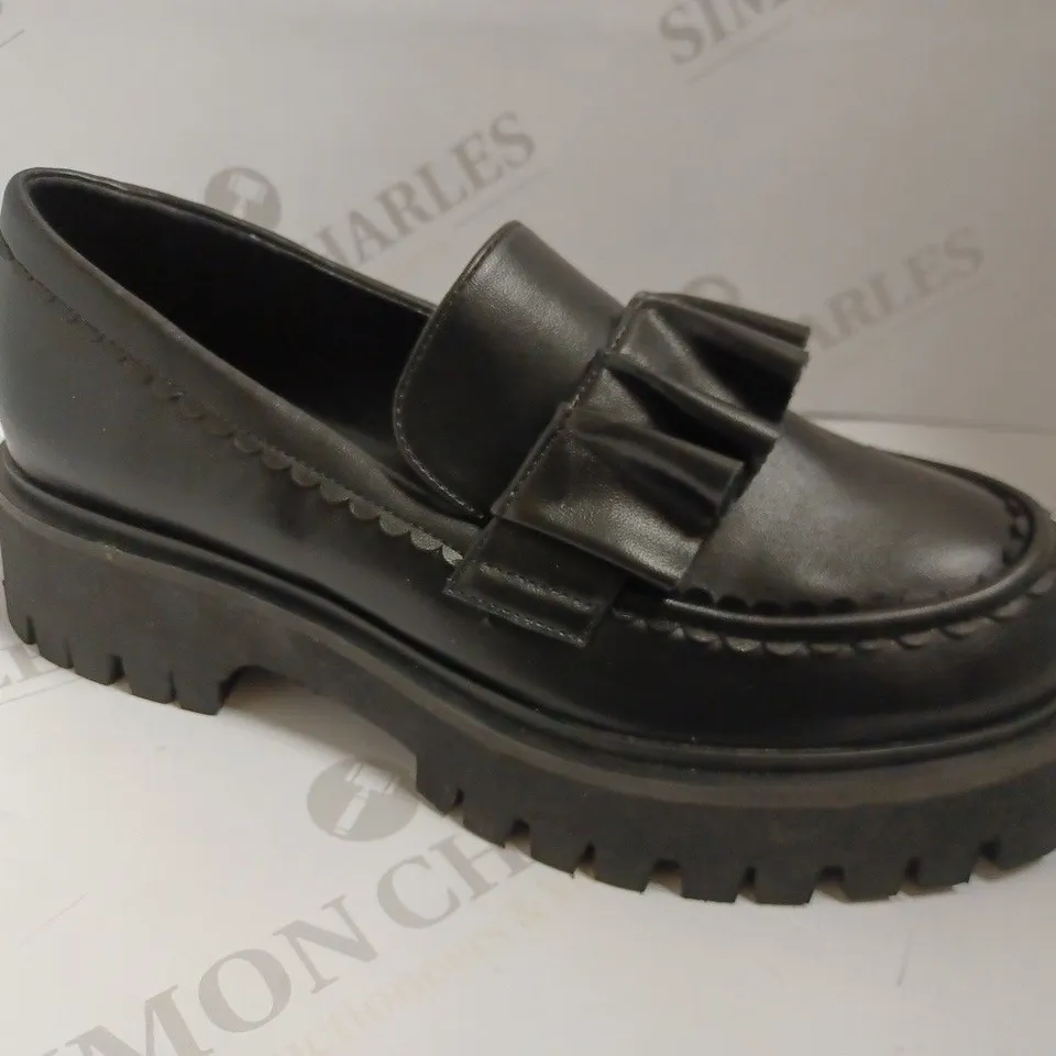 KOI VEGAN WILLOW BLACK RUFFLE LOAFERS - SIZE 7
