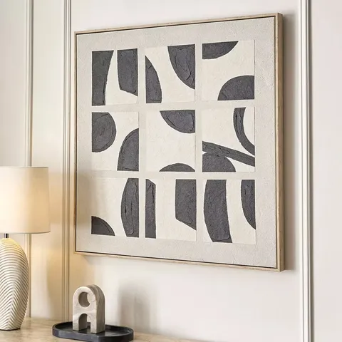 BLACK AND WHITE ABSTRACT SQUARE HAND-PAINTED CAPPED CANVAS WALL ART