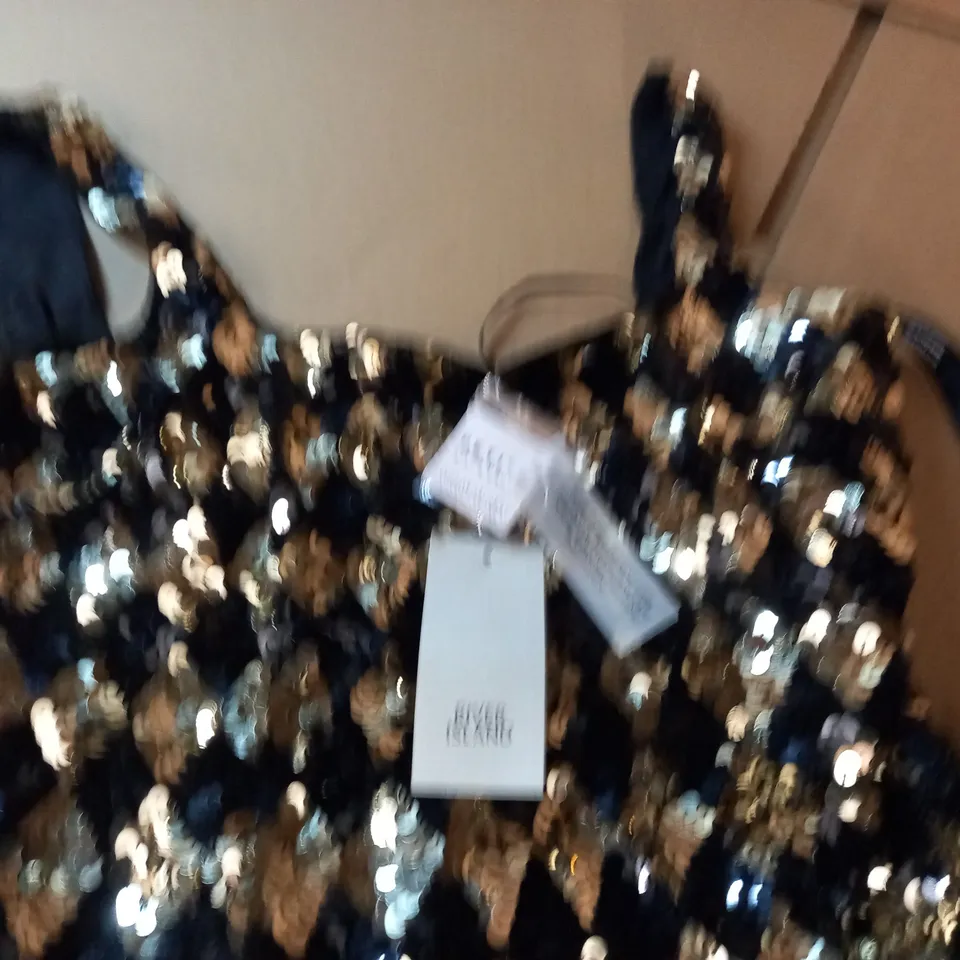 RIVER ISLAND PETITE GOLD SEQUIN DRESS - UK 8