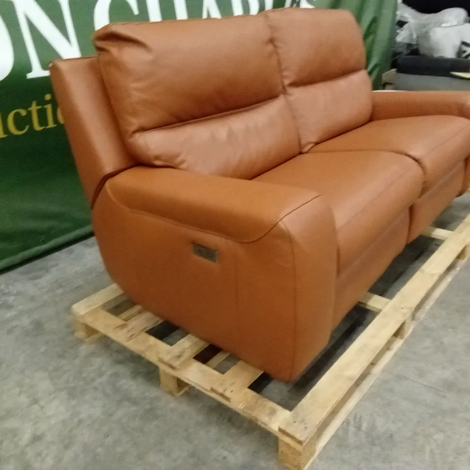 QUALITY DESIGNER 3 SEATER POWER RECLINER LEATHER SOFA - TAN