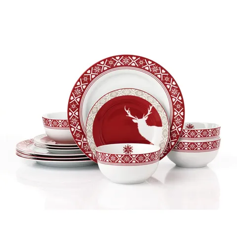BOXED APPROXIMATELY 12PC NORDIC REINDEER DINNER SET