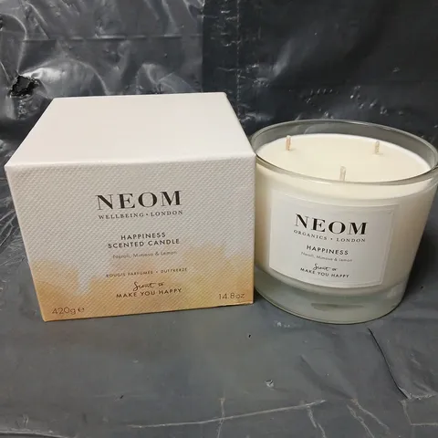 BOXED NEOM HAPPINESS SCENTED CANDLE (NEROLI, MIMOSA & LEMON) (420g) - COLLECTION ONLY