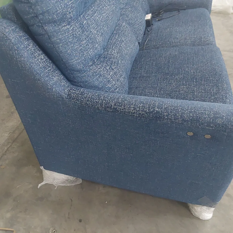 QUALITY BRITISH DESIGNER G PLAN POWER RECLINING TWO SEATER SOFA BLUE FABRIC