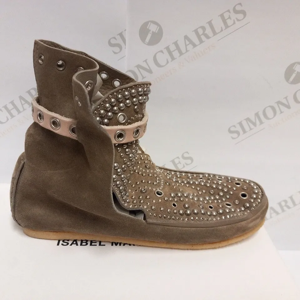 BOXED PAIR OF ISABEL MARANT MORLEY STUDDED SHOES TAUPE SIZE 37